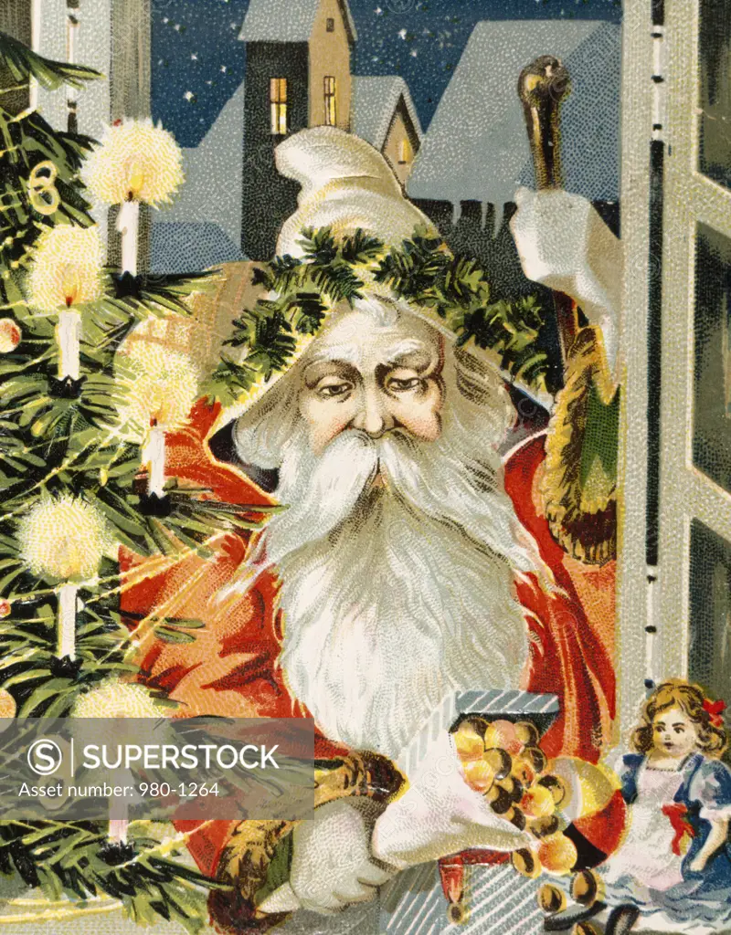 Merry Christmas: Santa In Window, Nostalgia Cards