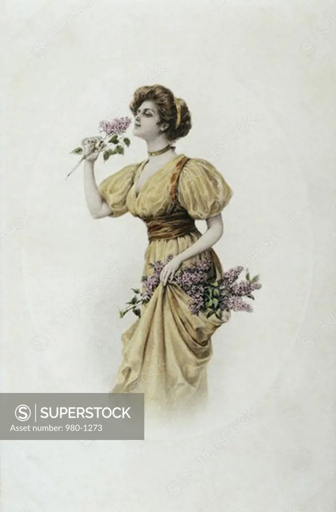 Woman with Flowers Nostalgia Cards