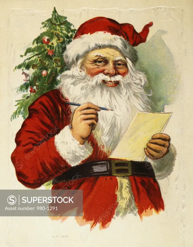 A Merry Christmas--Santa Checking His List 1916 