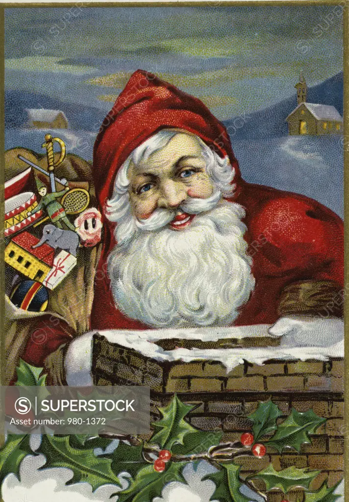 Happy Christmas--Santa At The Chimney 1908 Nostalgia cards 