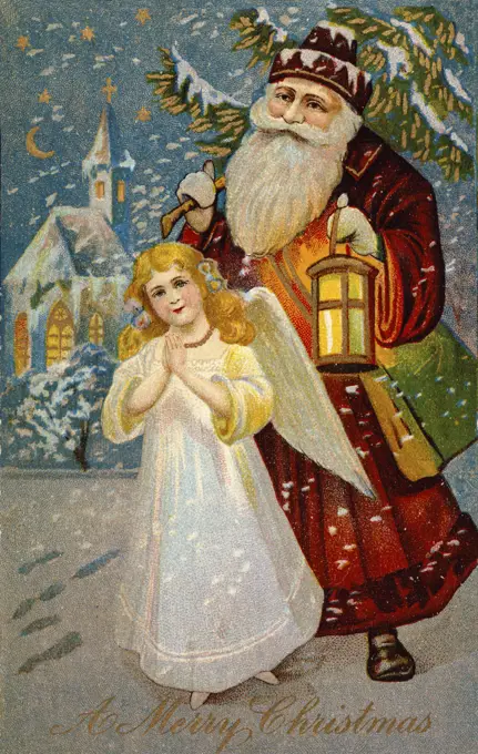 Santa With An Angel Nostalgia cards 