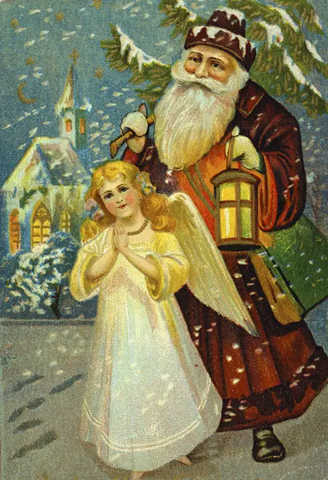 Santa with Angel   Nostalgia Cards 