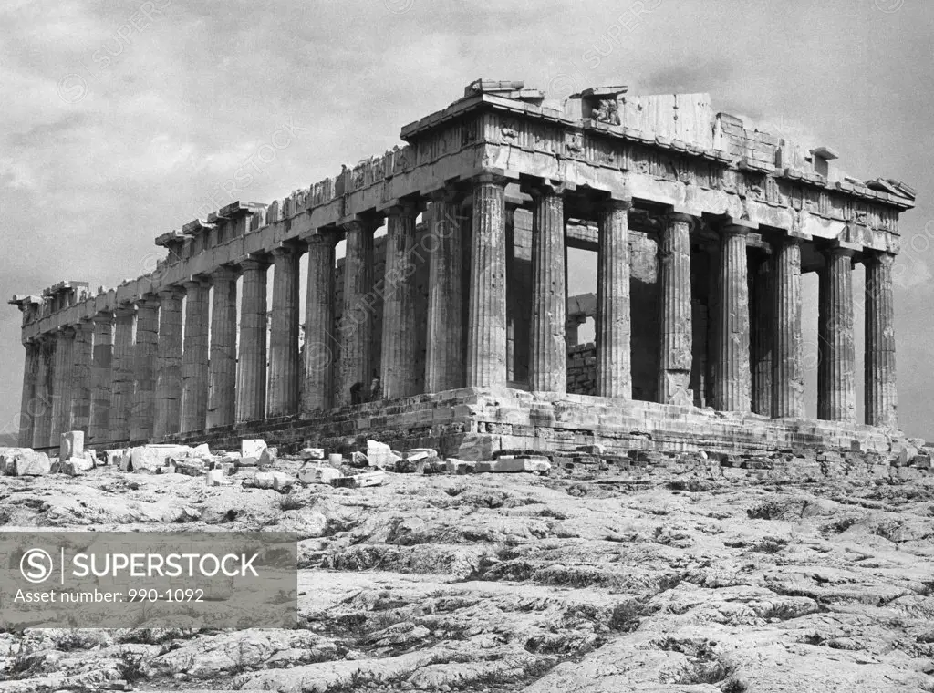 Low angle view of the old ruins of a temple, Parthenon, Athens, Greece