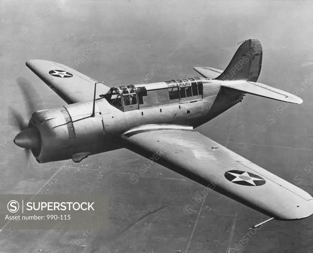 High angle view of a fighter plane in flight, Curtiss SB2C Helldiver, December 1941