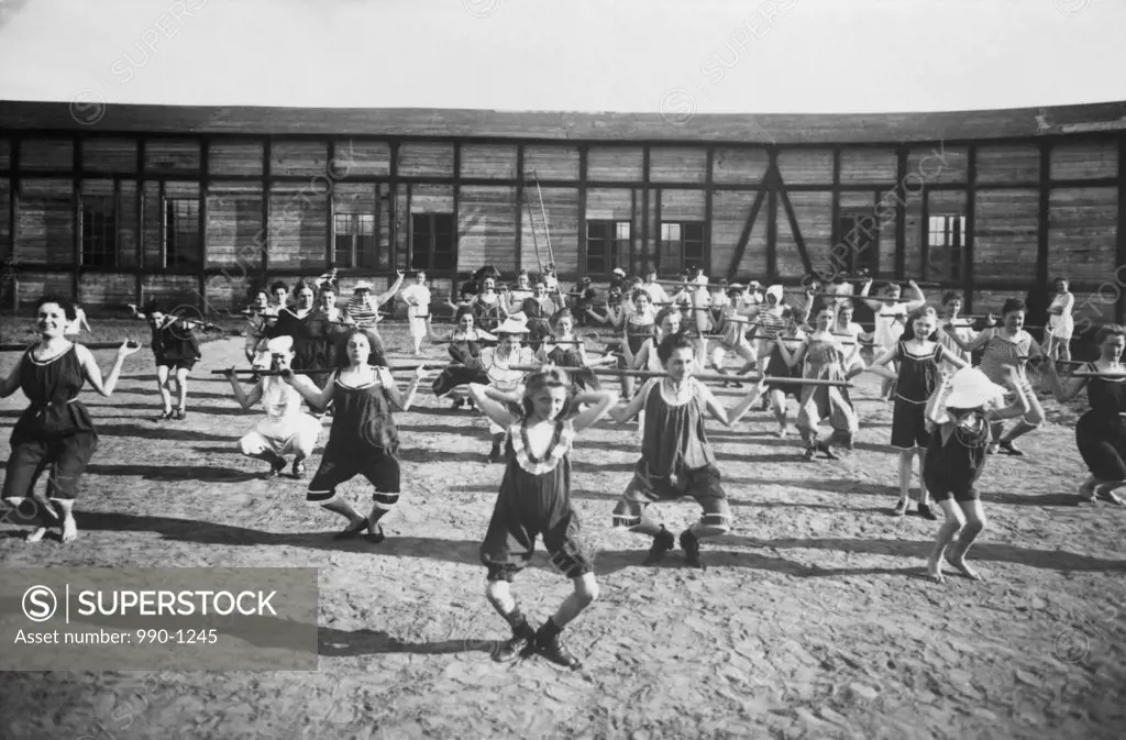 Group of women exercising in an aerobics class