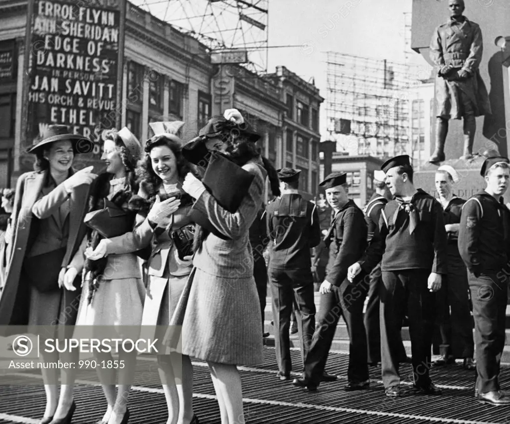 Men and women walking in Times Square, Manhattan, New York City, New York, USA, 1943