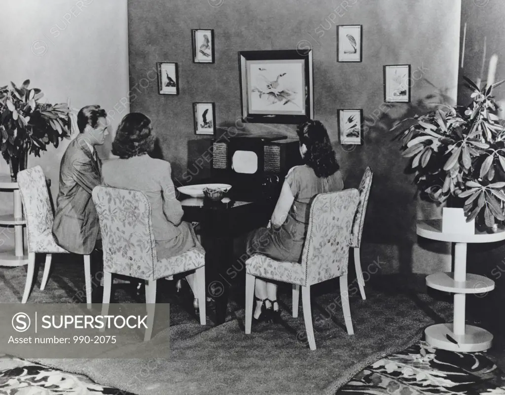 Family Watching Television on RCA's First Commercially Produced Black-and-White Television Set (Model 630TS) - Ca. 1946