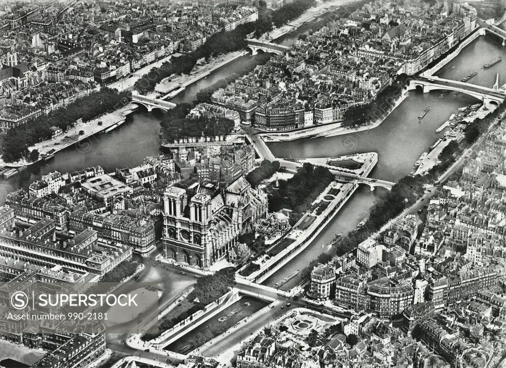 Aerial view of a city, Notre Dame, Paris, France
