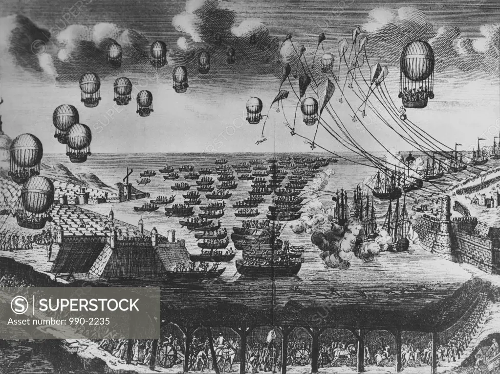 Contemporary Conception Of An Invasion Of England By Air, Water, And Tunnel 1802 Artist Unknown 