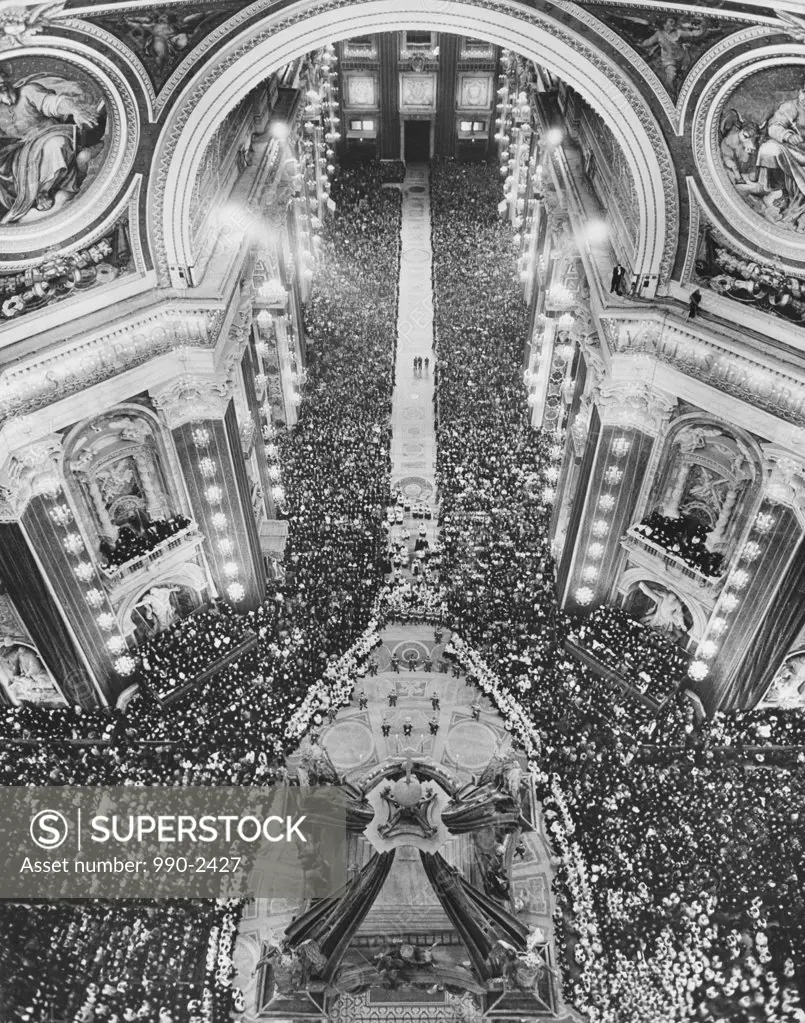 High angle view of crowd in a basilica, St. Peter's Basilica, Vatican City