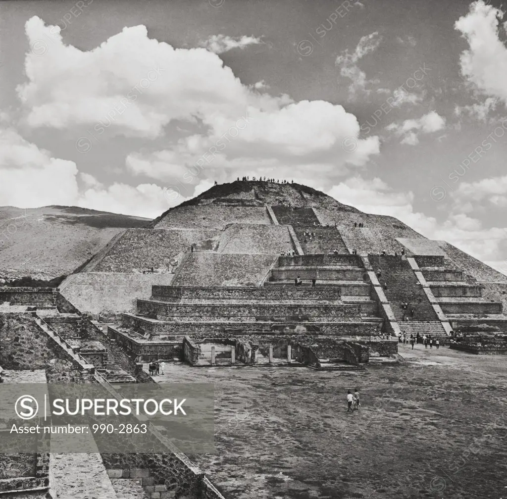 Tourists near a pyramid, Pyramid of the Moon, Teotihuacan, Mexico
