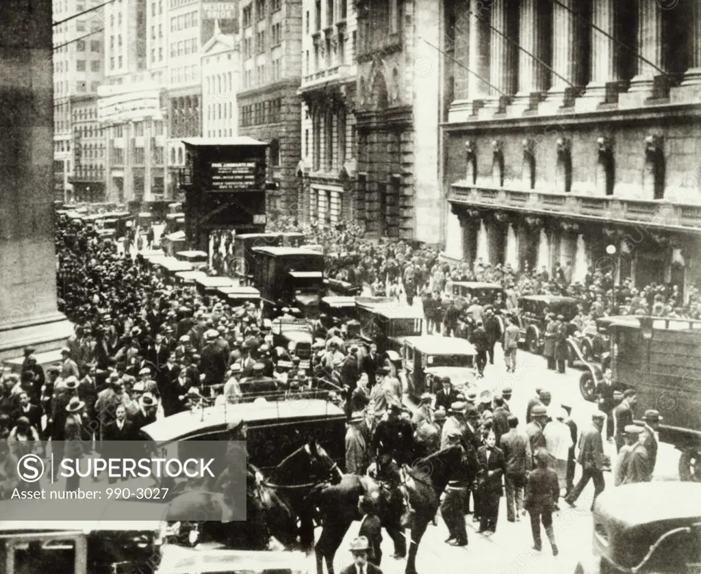 Crowd in a street, Wall Street, Stock Market Crash, USA, 1929