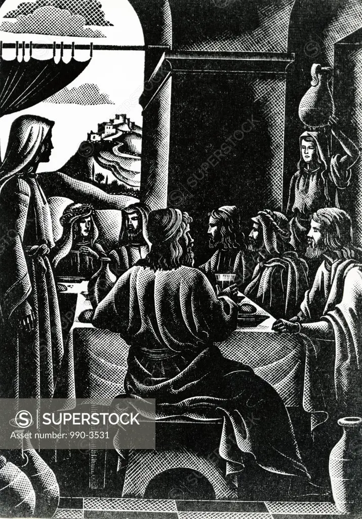 The Marriage in Cana by Bruno Bramanti, wood engraving, 1897-1957