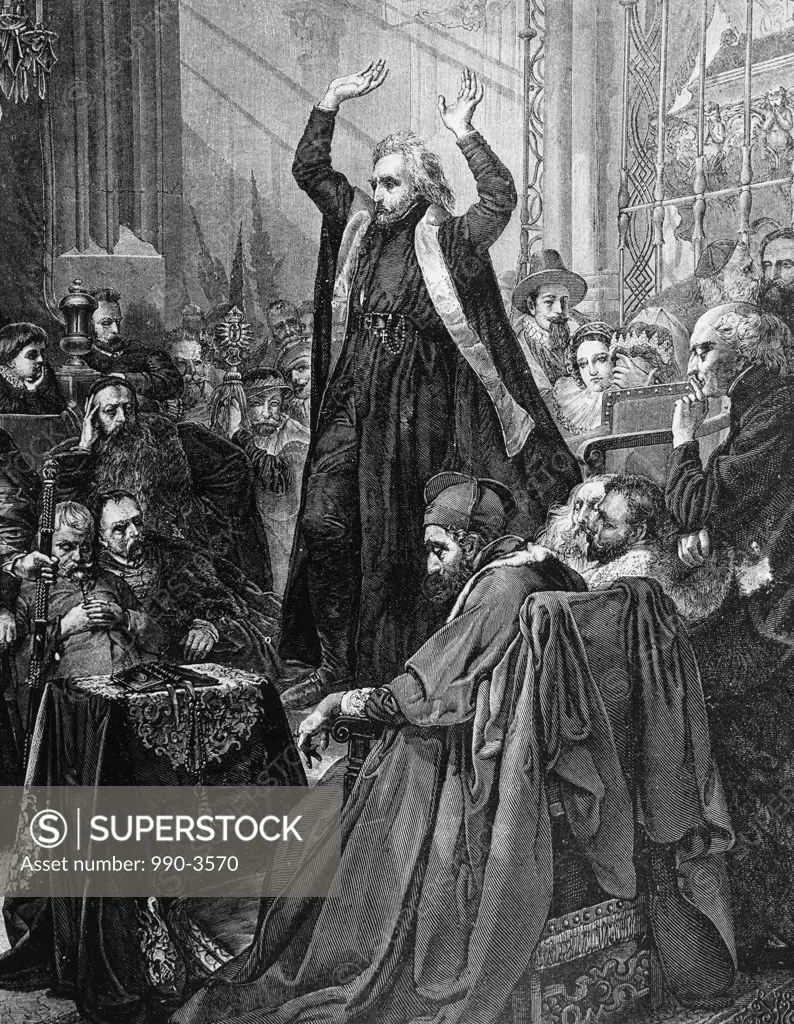 Skarga Preaching Before Sigismund II, King of Poland 1543-1572, in the Cathedral of Cracow, print