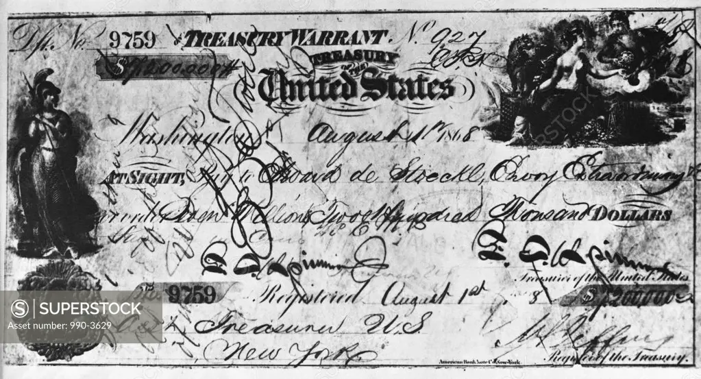 Cancelled check for the purchase of Alaska from Russia, Issued August 1, 1868
