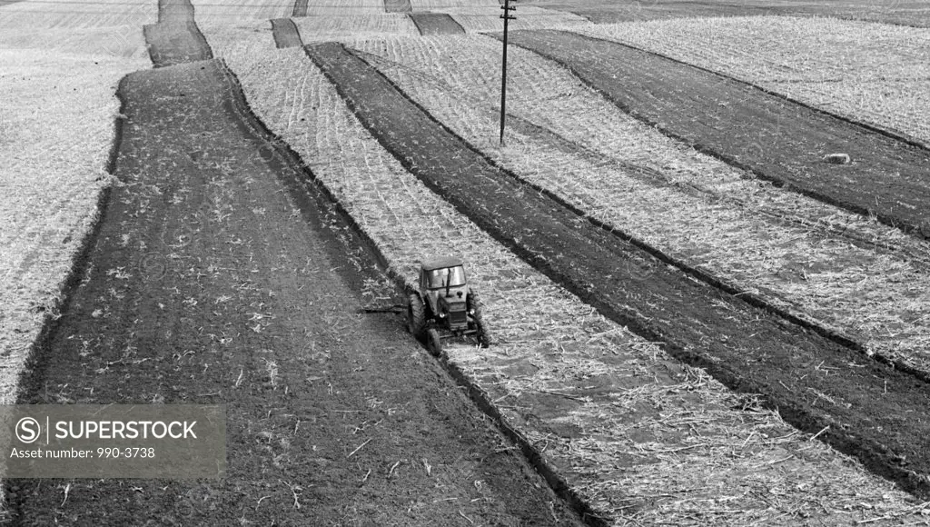 High angle view of a tractor in a field