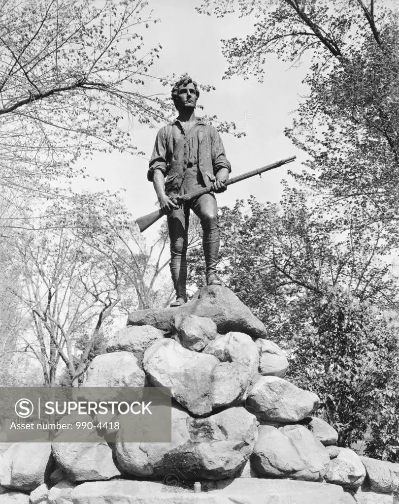 Low angle view of a statue, Minuteman Statue by Henry Hudson Kitson, Lexington, Massachusetts, USA