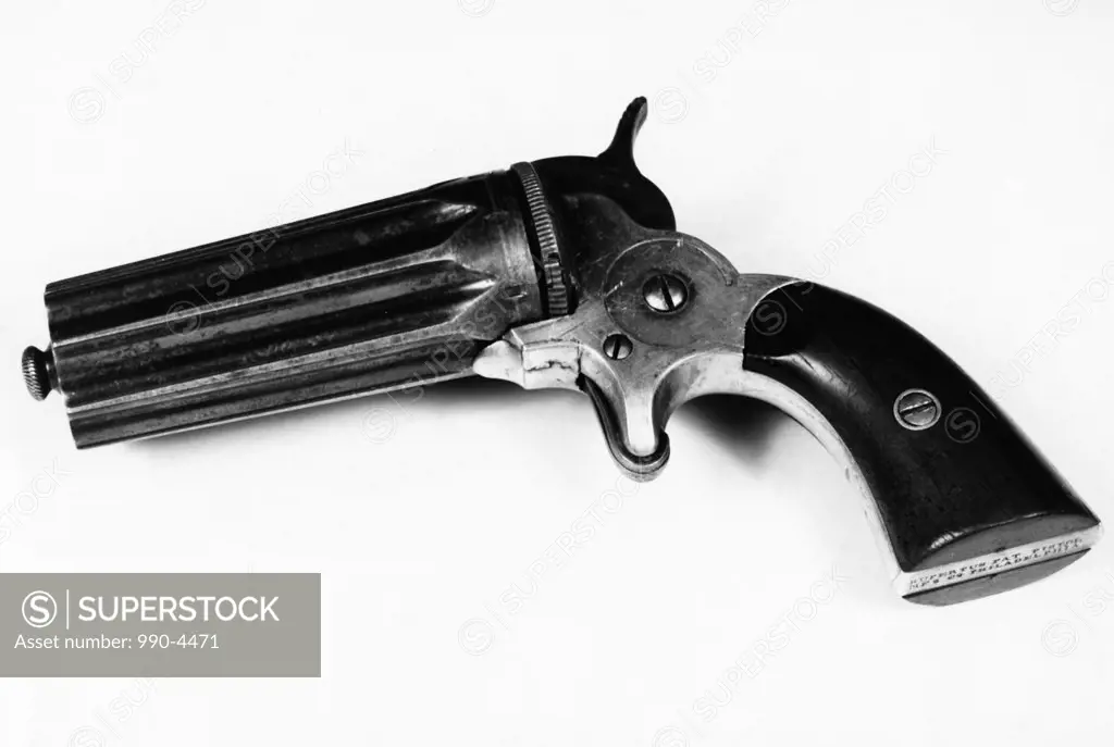 Close-up of a handgun, 22 caliber Rupertus Derringer, 1880s