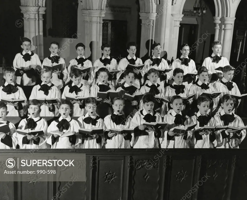 Choristers singing in a church