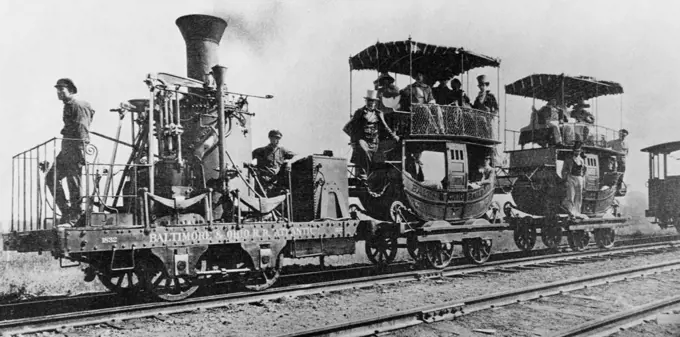 Steam Locomotive Atlantic pulling Imlay Passenger Coaches, Baltimore And Ohio Railroad, 1832