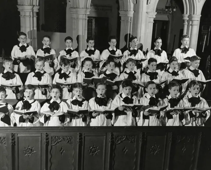 Choristers singing in a church