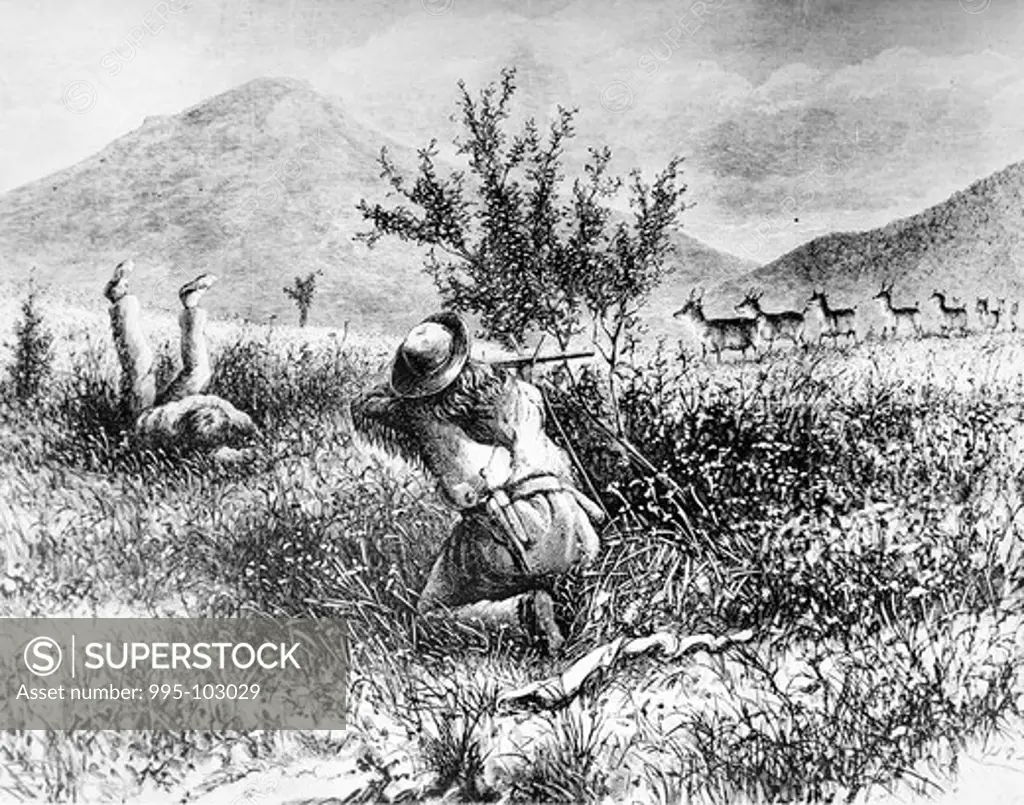 When the West was Really Wild, Antelope Hunting in the West by unknown artist, drawing, 1874