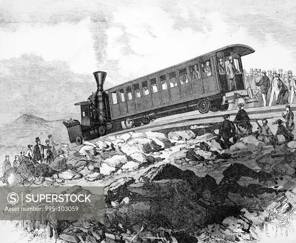 President Grant's White Mountain Trip, Arrival at the Summit on Cog-Railway by unknown artist, print, 1869