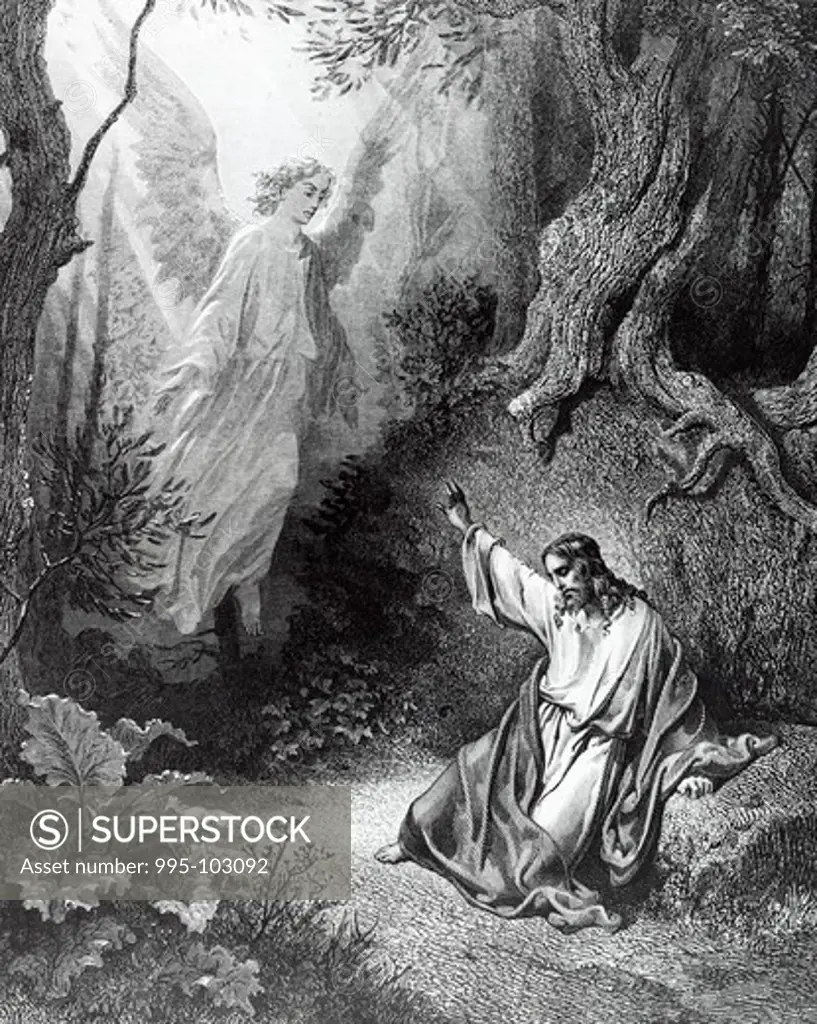 Christ at Mount of Olives by Gustave Dore, engraving, (1832-1883)