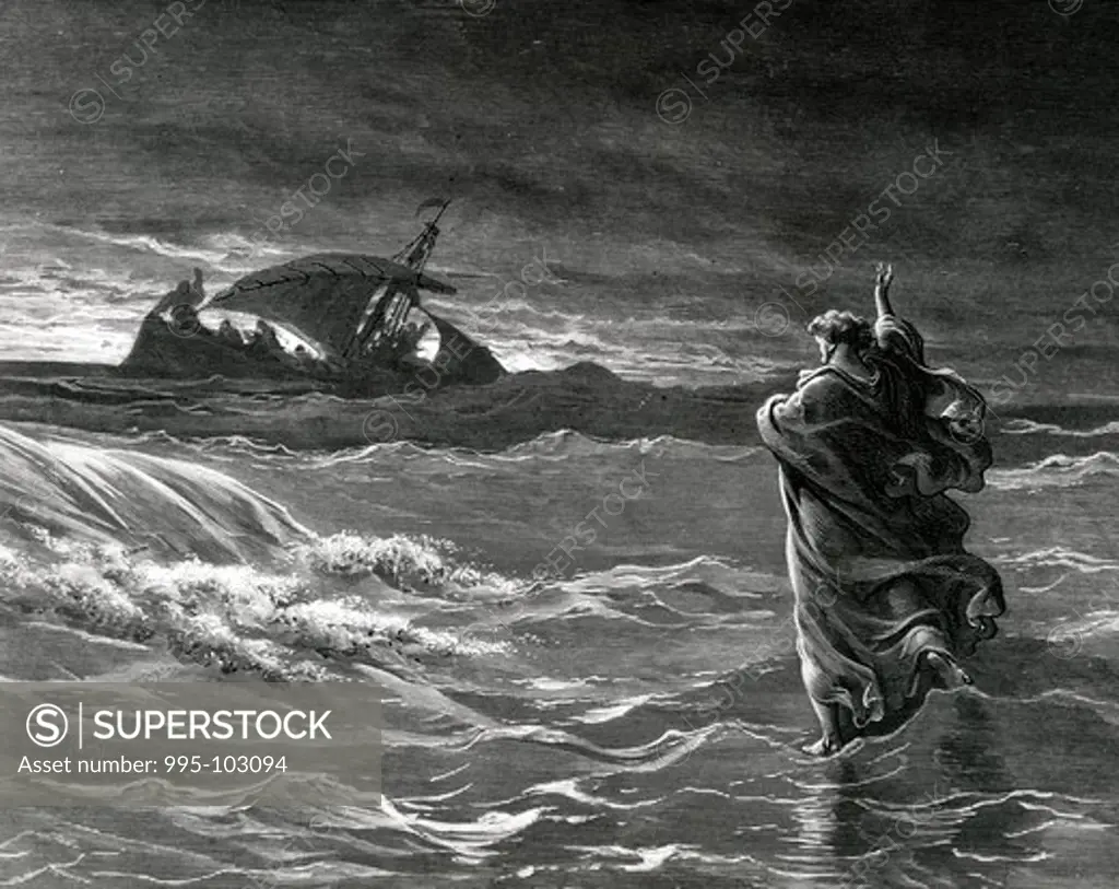 Christ Stilling Tempest, Gustave Dore (1832-1883 French), engraving, (1832-1883)