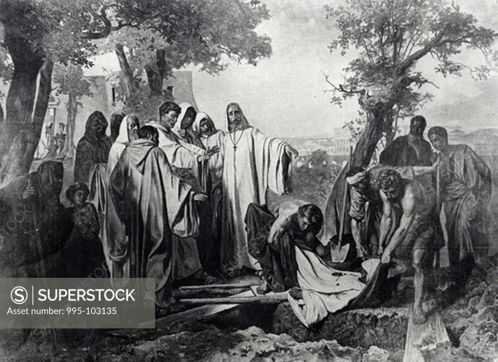 Gregor Great (Emperor and Pope 540-604) Punishes Greediness of Monk by Vasilij Vasil'evic Verescagin, illustration, (1842-1904)