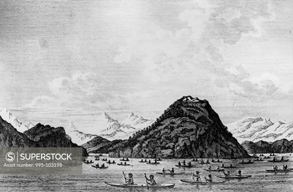 Shelekof's Sea-Otter Hunters on an Expedition in Cook's Inlet, Near Kodiak Island (1786-1797) Artist Unknown Engraving