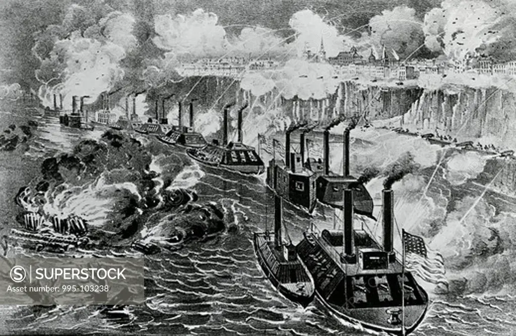 Admiral Porter's Fleet Running the Rebel Blockade of the Mississippi at Vicksburg, April 16, 1863