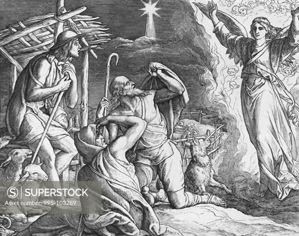 Angel Appearing to the Shepherds, Julius Schnorr von Carolsfeld (1794-1872 German),