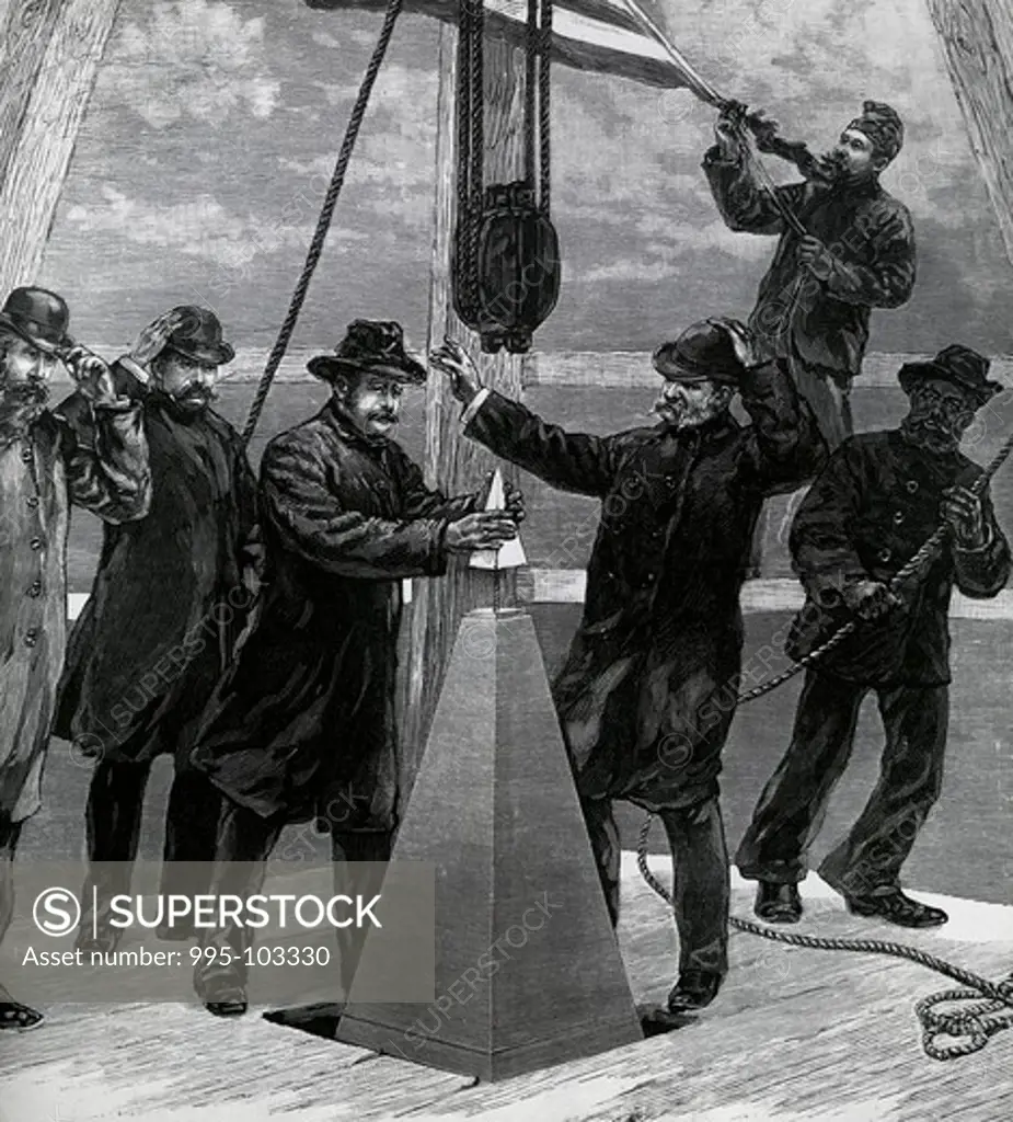 Setting aluminum capstone on the Washington Monument,, December 6, 1884, Artist Unknown