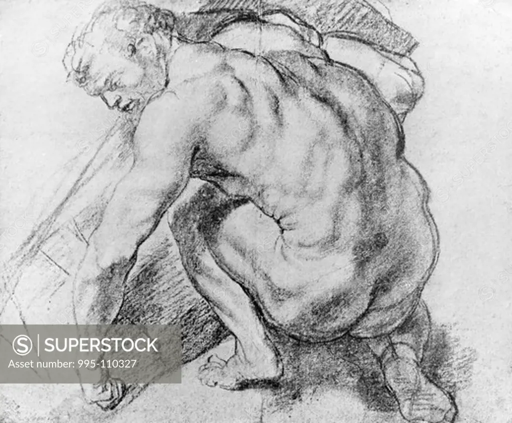 Nude study for the painting Abraham and Melchisedek in Caen, circa 1610/1616, France, Paris, Musee du Louvre. Abraham and Melchisedek by Peter Paul Rubens, France, Caen, Musee des Beaux-Arts