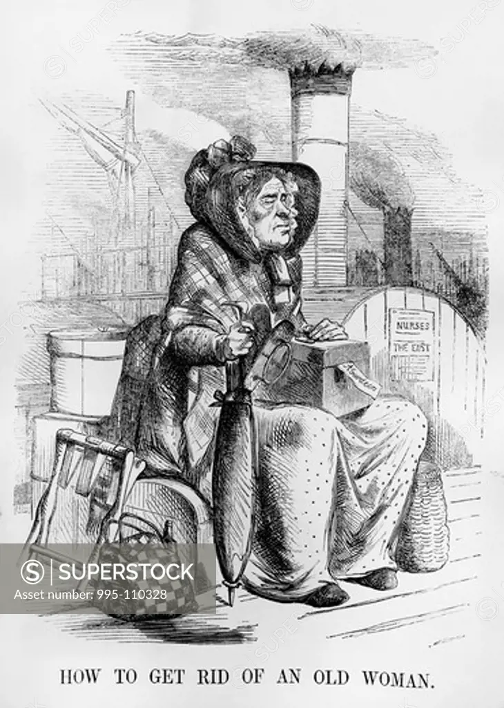 Florance Nightingale, cartoon from Punch, 1854, Punch, the famous comic periodical, published a cartoon, belittling Nightingale's mission, London