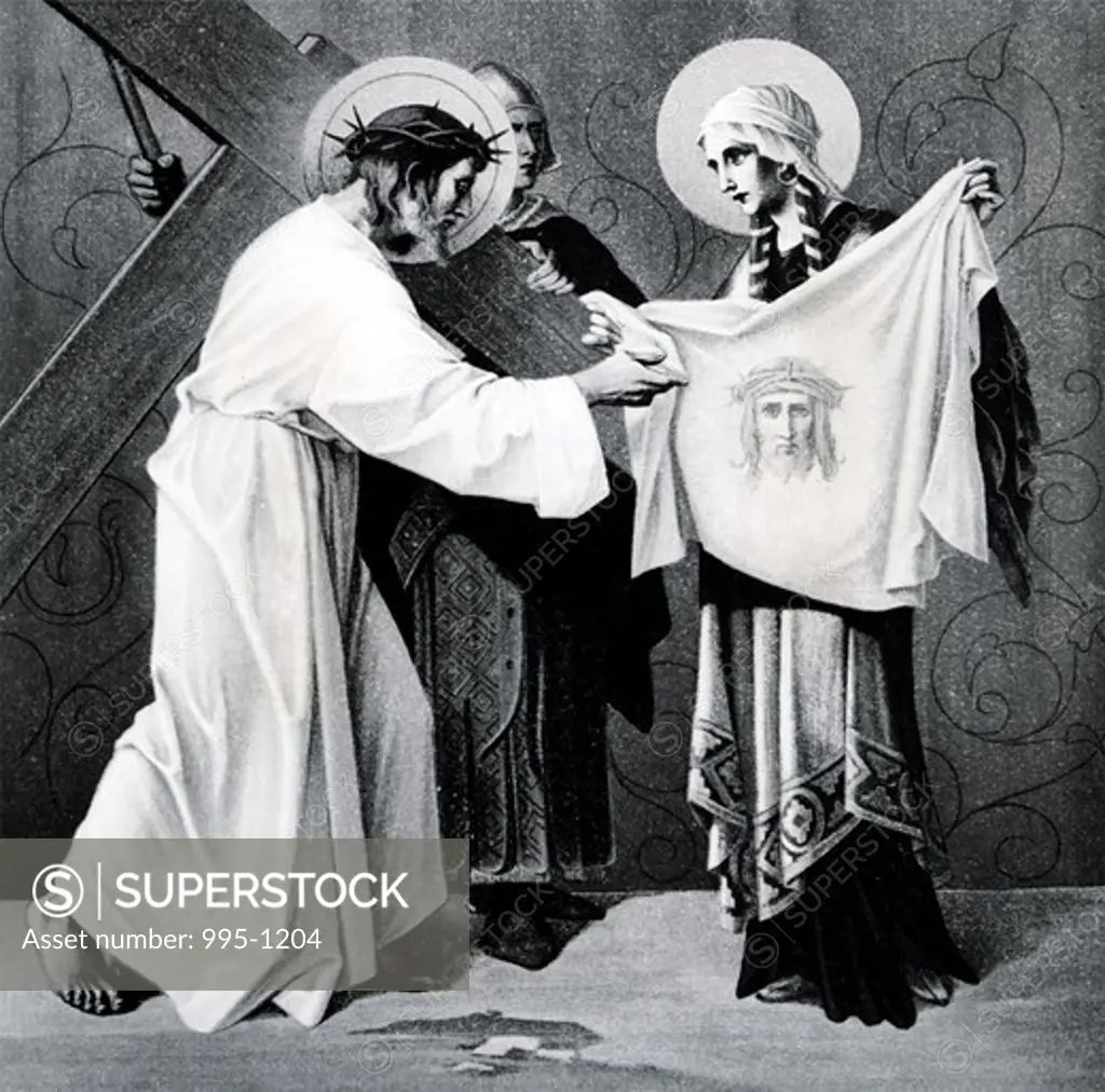 Veronica Wipes the Face of Jesus (6th station of the Cross) by Martin Ritter von Feuerstein, oil painting, circa 1898, 1856 - 1931, Germany, Munich, Saint Anna Church