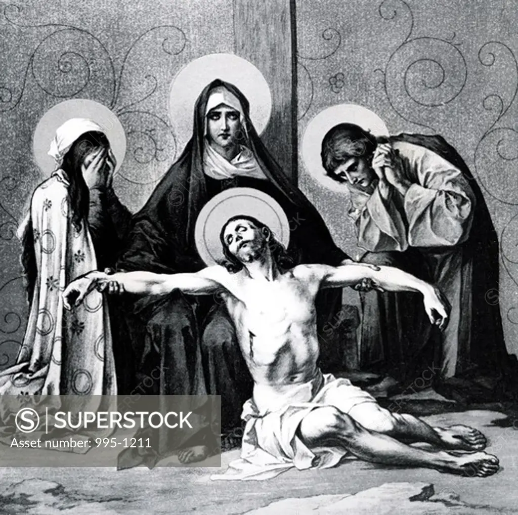 Jesus is Taken Down From the Cross (13th station of the Cross) by Martin Ritter von Feuerstein, oil painting, circa 1898, 1856 - 1931, Germany, Munich, Saint Anna Church