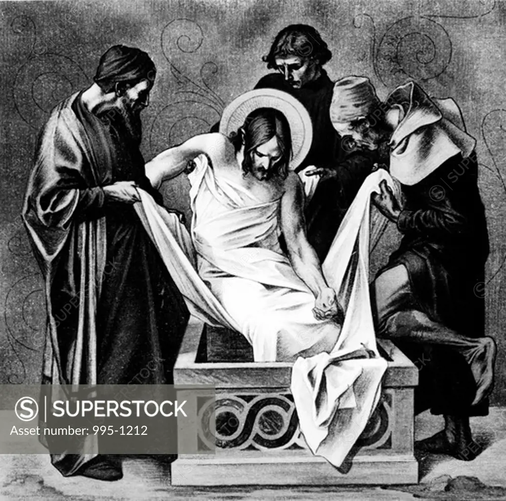 Jesus is Placed in the Sepulchre (14th station of the Cross) by Martin Ritter von Feuerstein, oil painting, circa 1898, 1856 - 1931, Germany, Munich, Saint Anna Church