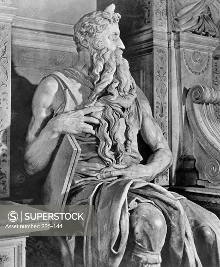 Moses 1475-1564 Michelangelo Buonarroti (1475-1564 Italian) Marble San Pietro in Vincoli, Rome, Italy
