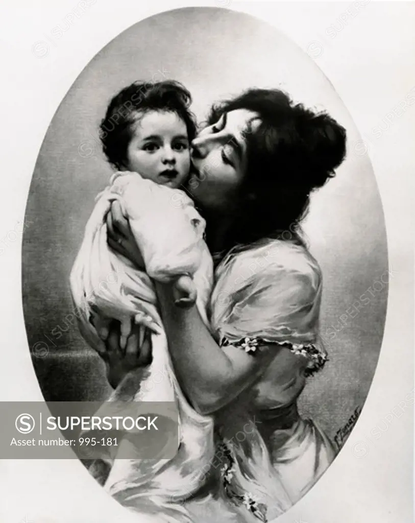 Mother Kissing Child by unknown artist, late 1800s