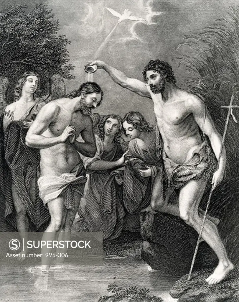 Life of John the Baptist: John Baptizing Jesus, by unknown artist, engraving