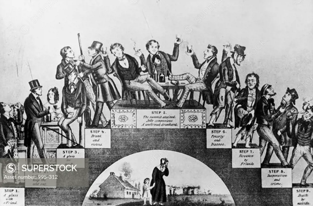 Drunkards Progess, The Political Cartoon 1846 Currier & Ives (1834-1907 American)