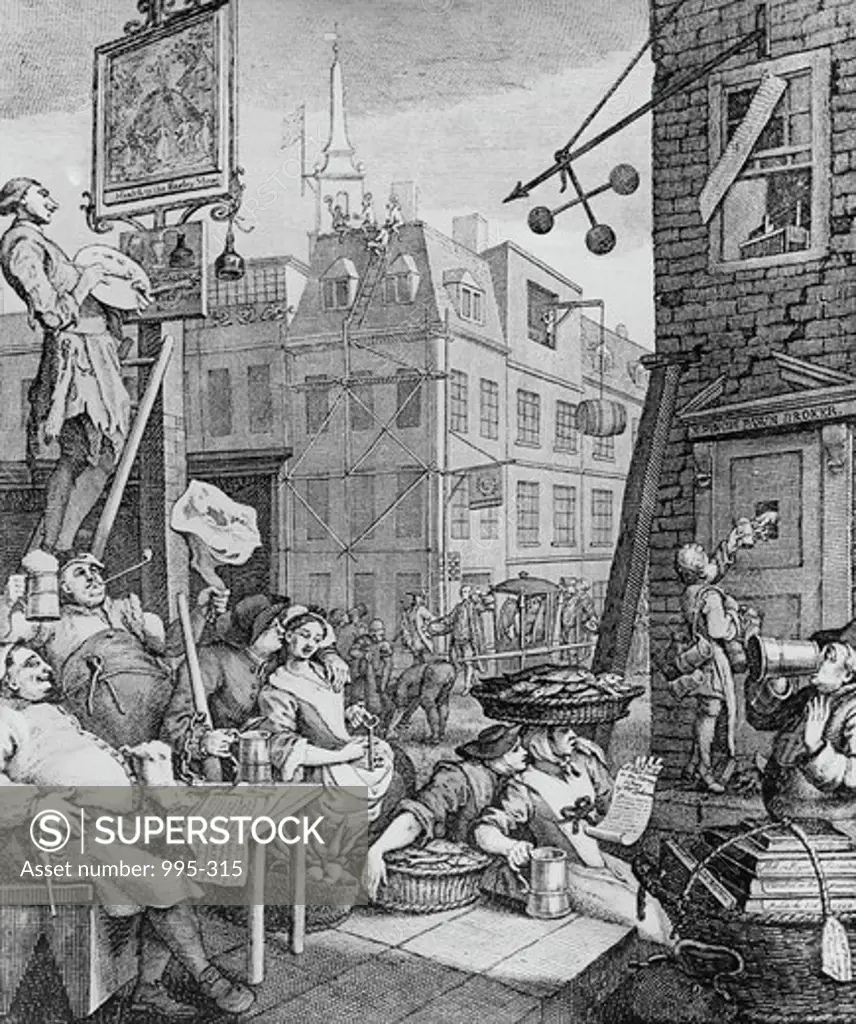 "Beer Street", London History of Alcoholism 1751 William Hogarth (1697-1764 British)