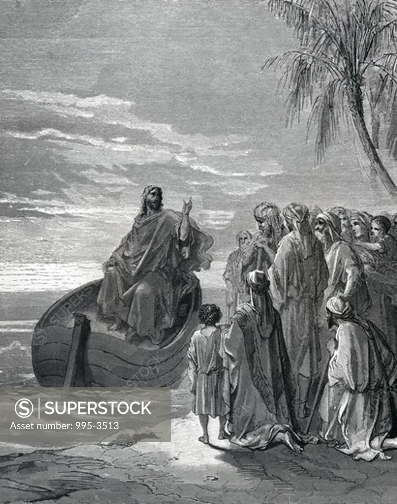 Jesus Preaching in Ship by Gustave Dore, illustration, (1832-1883)