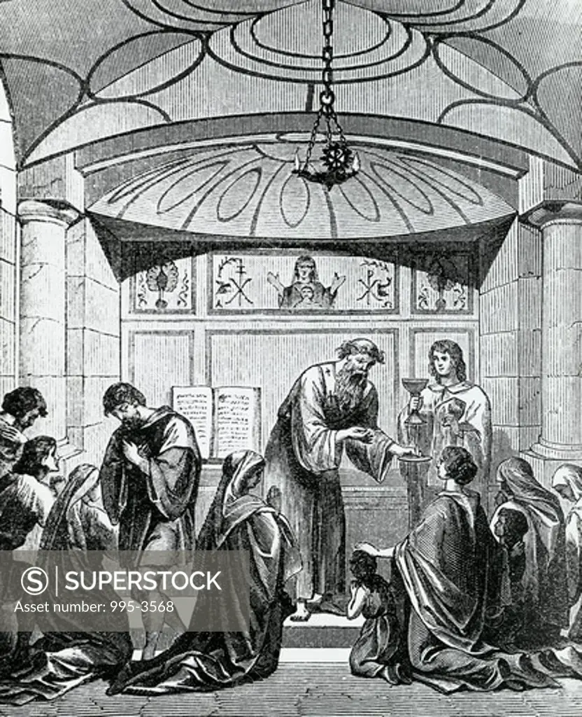 Secret Baptism of Christians in Rome, unknown artist, illustration