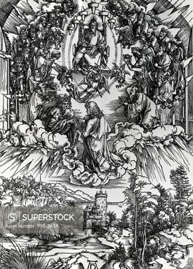 St. John Before God and Elders by Albrecht Durer, engraving, (1471-1528)