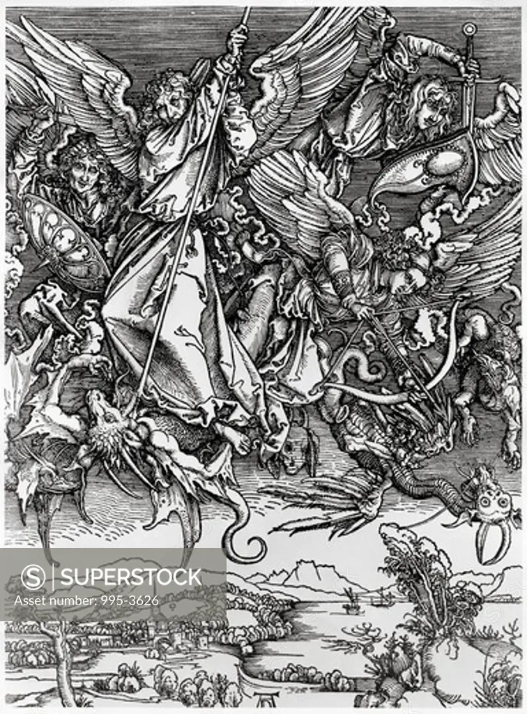 St. Michael Fighting the Dragon Albrecht Durer (1471-1528 German) Engraving 