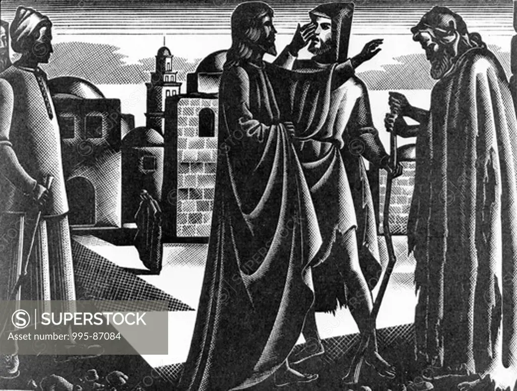 The Blind Man of Jericho by Bruno Bramanti, wood engraving, 1897-1957