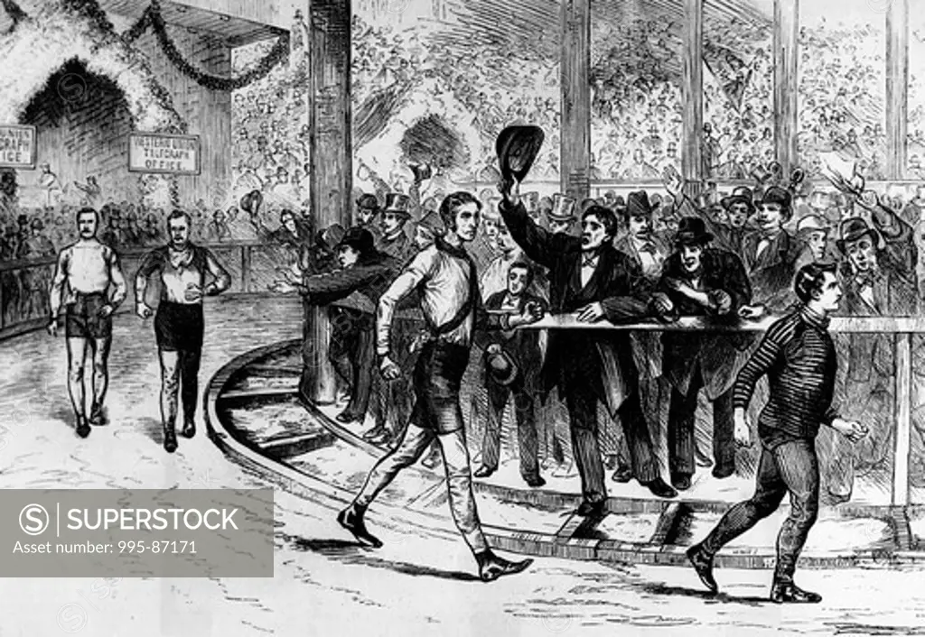 International Six-Day Walking Match in New York City, March 1879 by unknown artist